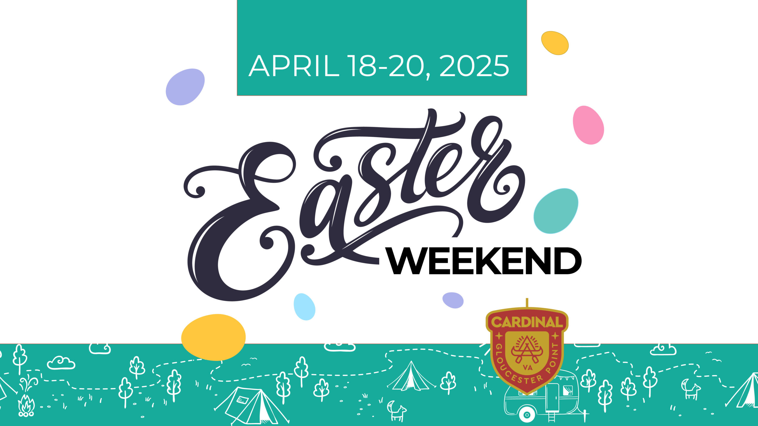 Easter Weekend 2025 at Camp Cardinal RV Resort. Enjoy Easter egg hunts, crafts, games, and a visit from the Easter Bunny.