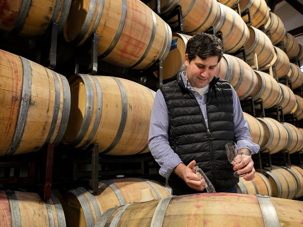 Tasting wine from a barrel at New Kent Winery